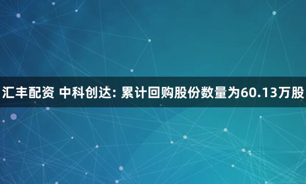 汇丰配资 中科创达: 累计回购股份数量为60.13万股